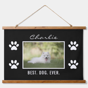 Tapiz Con Marco De Madera Texto personalizado de la foto del mejor perro de 