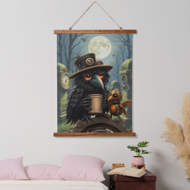 Tapiz Con Marco De Madera The raven powered by Coffee (Dormitorio)