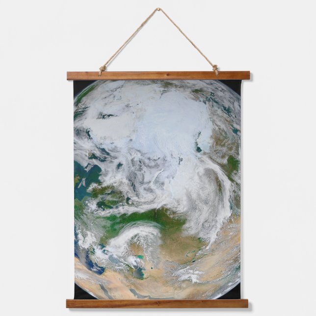 Tapiz Con Marco De Madera Tierra Que Muestra El Ártico, Europa Y Asia. (Anverso)