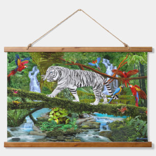 Tapiz Con Marco De Madera TIGRE BLANCO DE LA JUNGla MÍSTICA