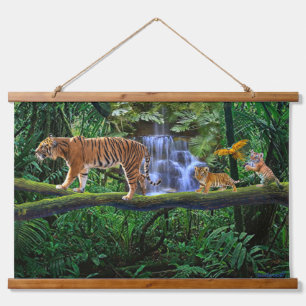 Tapiz Con Marco De Madera TIGRE DE JUNGla Y SUS CRÍAS