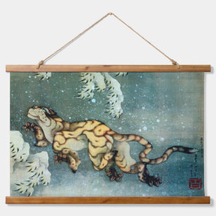 Tapiz Con Marco De Madera Tigre en la nieve, Hokusai