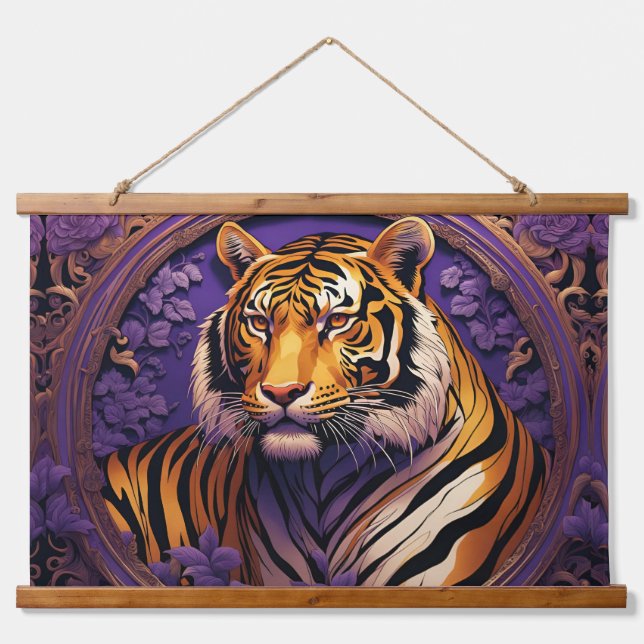 Tapiz Con Marco De Madera Tigre en morado (Anverso )