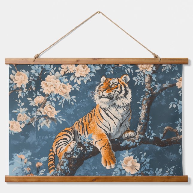 Tapiz Con Marco De Madera Tigre estilo Chinoiserie (Anverso )