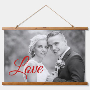 Tapiz Con Marco De Madera Tipografía de escritura de amor rojo foto boda