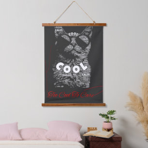 Tapiz Con Marco De Madera Tipografía de gato demasiado cool para cuidar