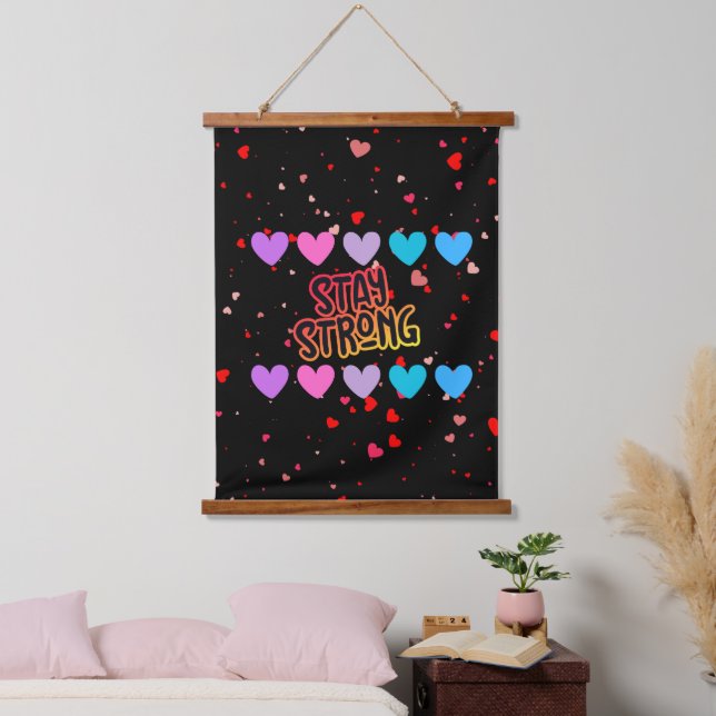 Tapiz Con Marco De Madera Tipografía Mantén Fuerte (Dormitorio)