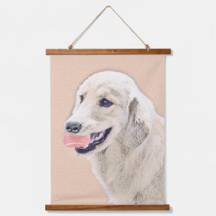 Tapiz Con Marco De Madera Tirador de oro con arte de perro pintado de bolas 