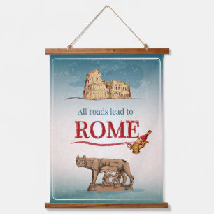 Tapiz Con Marco De Madera Todas las carreteras conducen a Roma