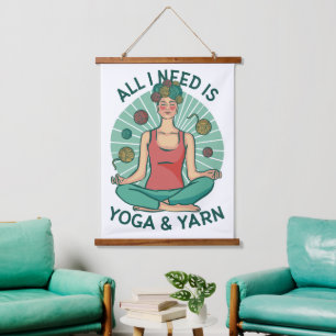 Tapiz Con Marco De Madera Todo lo que necesito es yoga y frases de yarne