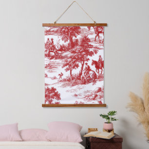 Tapiz Con Marco De Madera Toile de Naturaleza Romántica Roja Patrón Pastoral