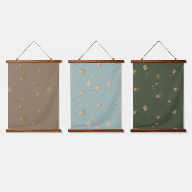 Tapiz Con Marco De Madera Tonos de la Tierra + Ditsy de CremaTapiz de pared  (Triple)