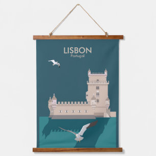 Tapiz Con Marco De Madera Torre de Lisboa de Belem al estilo de un afiche vi