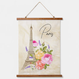 Tapiz Con Marco De Madera Torre Eiffel de París con flores