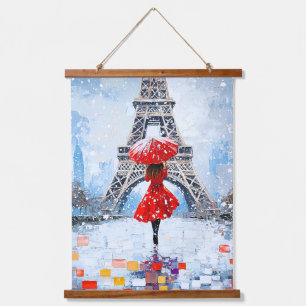 Tapiz Con Marco De Madera Torre Eiffel de París Romance de Invierno Paraguas