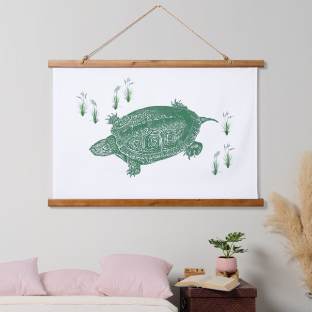 Tapiz Con Marco De Madera Tortuga del Mar Verde (Dormitorio)