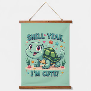 Tapiz Con Marco De Madera Tortuga Kawaii Adorable con Estética Oceánica y Ju