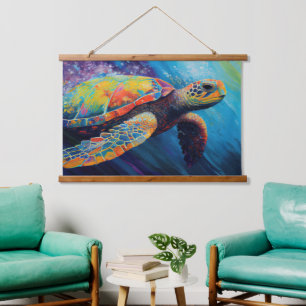 Tapiz Con Marco De Madera Tortuga marina acuarela