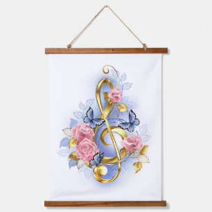 Tapiz Con Marco De Madera Treble clef with Pink Roses