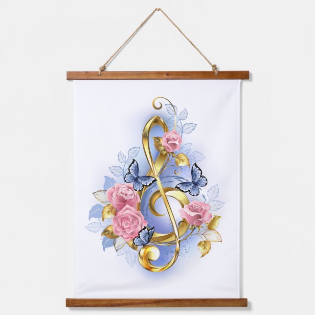 Tapiz Con Marco De Madera Treble clef with Pink Roses (Anverso)