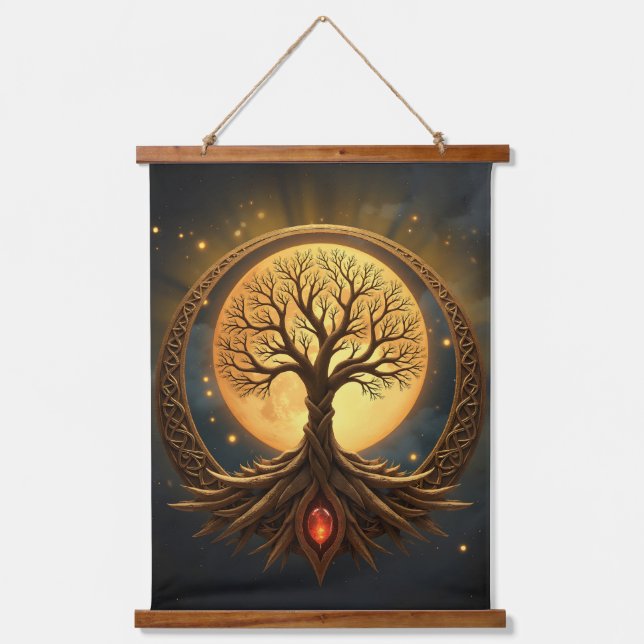 Tapiz Con Marco De Madera Tree of Life – Moonlit Enlightenment (Anverso)