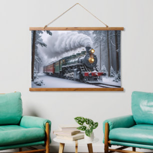 Tapiz Con Marco De Madera Tren de nieve en el paisaje invernal