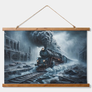 Tapiz Con Marco De Madera Tren fantasma a través de una ciudad abandonada