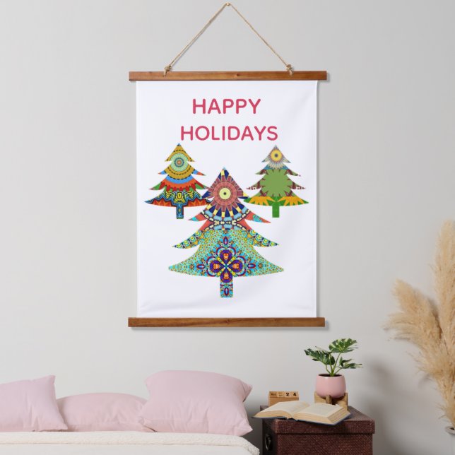 TAPIZ CON MARCO DE MADERA TRES ÁRBOLES NAVIDEÑOS (Dormitorio)