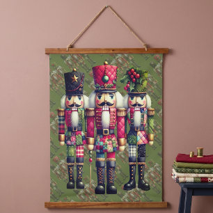 Tapiz Con Marco De Madera Trío de Cascanueces Navideños con Parche Mosaico C