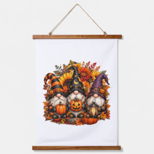 Tapiz Con Marco De Madera Trío de Gnomos de Halloween Adorables con Calabaza
