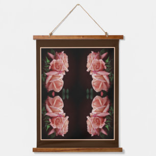 Tapiz Con Marco De Madera Trío de Rosa de Melocotón Abstracto Vintage Floral