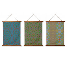 tríptico de patrones azules y verdes sobre los tex