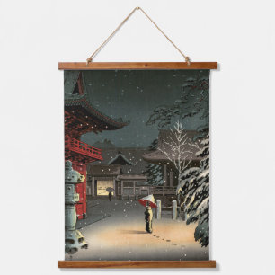 Tapiz Con Marco De Madera Tsuchiya Koitsu - Nieve en el santuario de Nezu