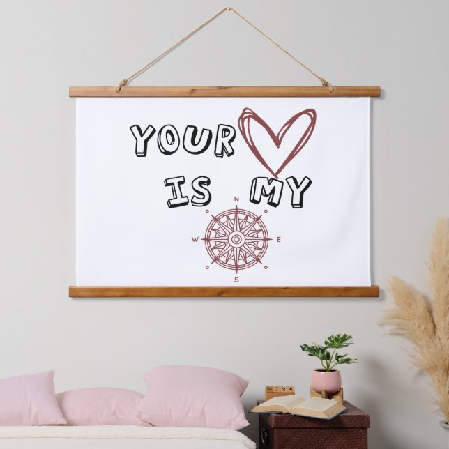 Tapiz Con Marco De Madera Tu corazón es mi brújula (Dormitorio)