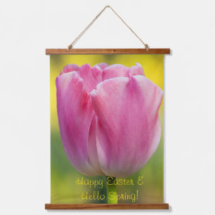 Tapiz Con Marco De Madera Tulipanes rosados de primavera