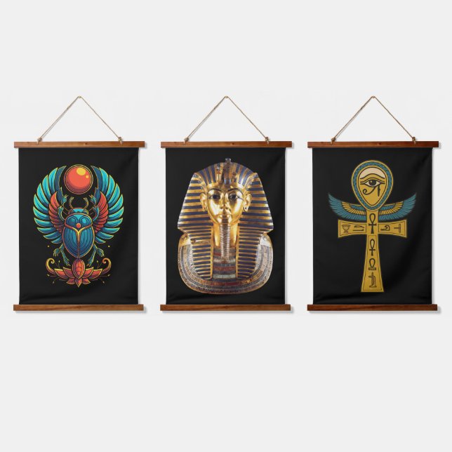 Tapiz Con Marco De Madera Tutankamón - Escarabajo - Ankh  (Triple)