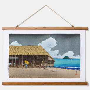 Tapiz Con Marco De Madera ukiyoe [hasui] C32 Seaside Cottage, Himi, Etchu