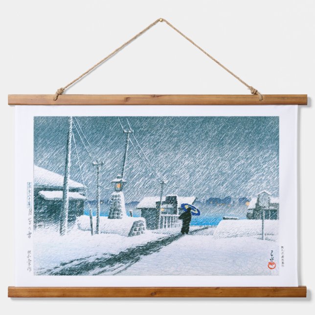 Tapiz Con Marco De Madera ukiyoe - hasui - Nieve número 3 en Tsukishima - (Anverso )