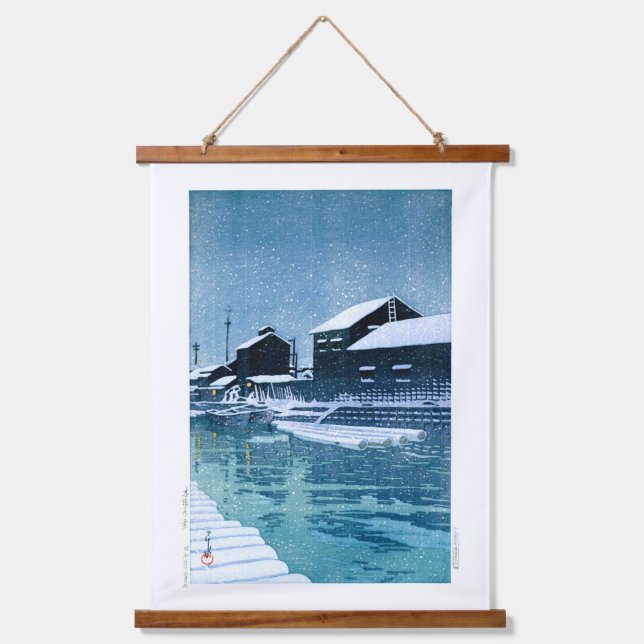 Tapiz Con Marco De Madera ukiyoe - hasui - Nieve número 40 en Kiba - (Anverso)