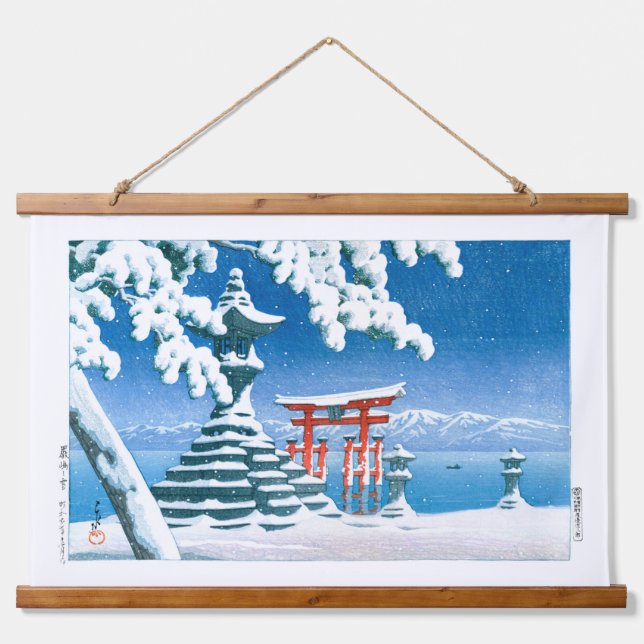 Tapiz Con Marco De Madera ukiyoe - hasui - Nieve número 4 en Itsukushima - (Anverso )