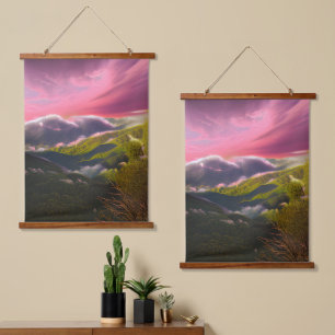 Tapiz Con Marco De Madera Un amanecer rosa y luminoso