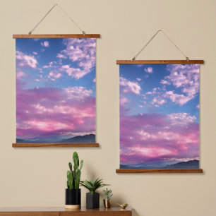 Tapiz Con Marco De Madera Un amanecer rosa y luminoso