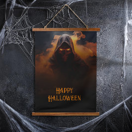 Tapiz Con Marco De Madera Un demonio oscuro con naranja humo halloween