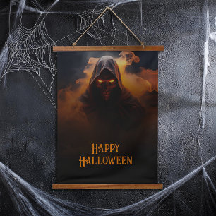 Tapiz Con Marco De Madera Un demonio oscuro con naranja humo halloween
