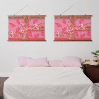 un diseño de fondo rosa y dorado con un rojo