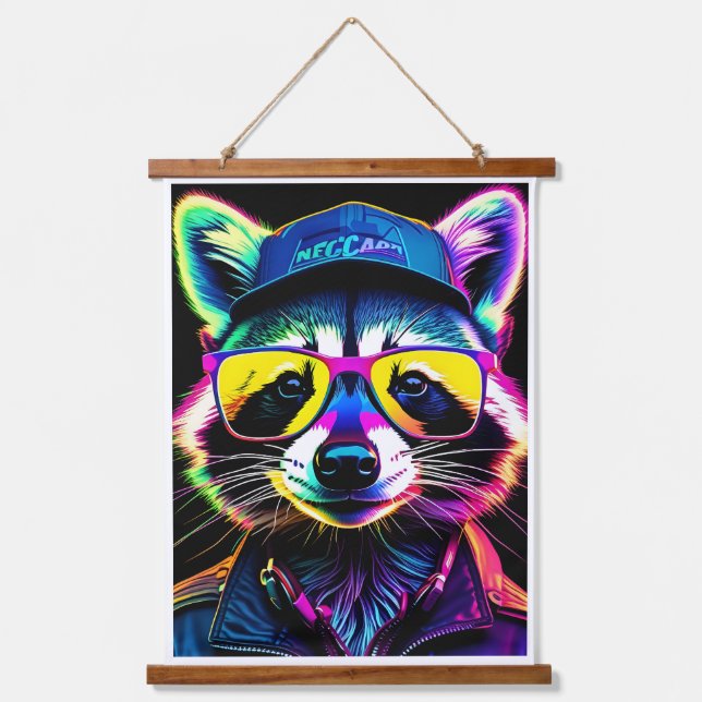 Tapiz Con Marco De Madera Un mapache en gafas (Anverso)