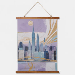 Tapiz Con Marco De Madera Un paisaje urbano lunar