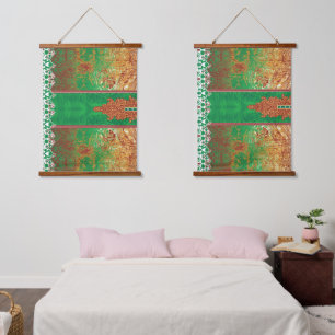 Tapiz Con Marco De Madera Un pañuelo indio muy bien diseñado en verde y en