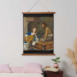Tapiz Con Marco De Madera Una mujer jugando el tapiz de la teorbo-lute