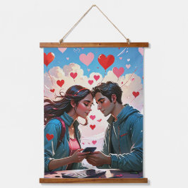 Tapiz Con Marco De Madera Una pareja enamorada de los corazones voladores- T